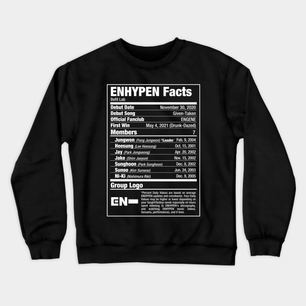 ENHYPEN Kpop Nutritional Facts 2 Crewneck Sweatshirt by skeletonvenus